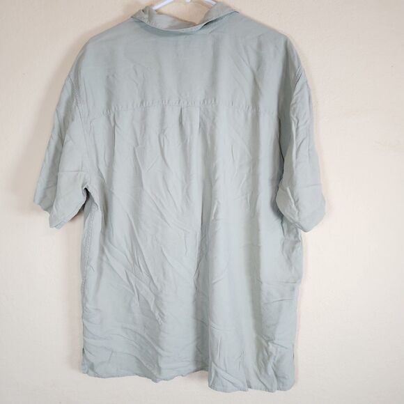 Jos A Bank men's Shirt Silk green Button natural casual Short Sleeve Size L - Picture 6 of 6